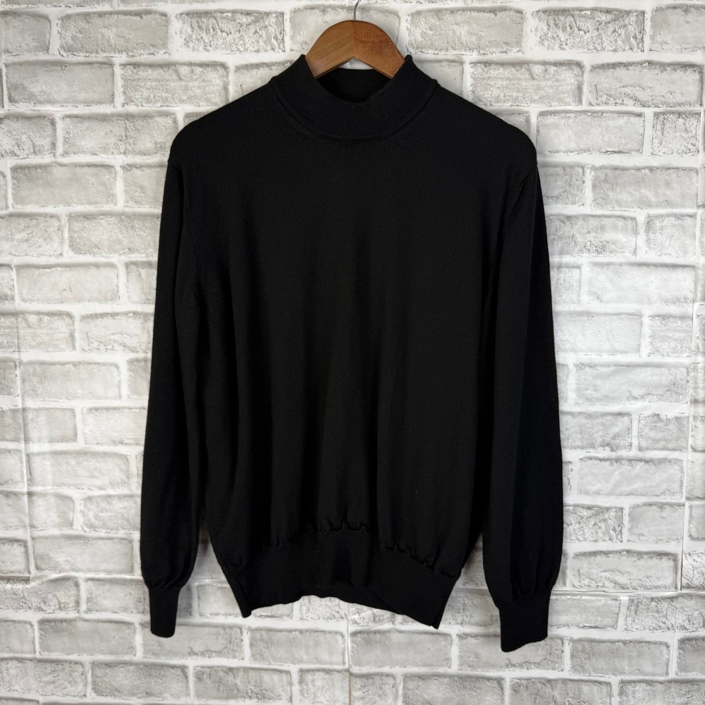 Gran Sasso Garys Mens Black Wool Silk Cashmere Mock Neck Sweater Italy Size 54